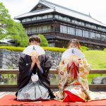 和装前撮りロケーションフォト群馬県臨江閣日本庭園