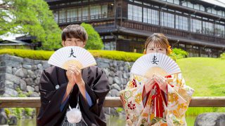 和装前撮りロケーションフォト群馬県臨江閣日本庭園