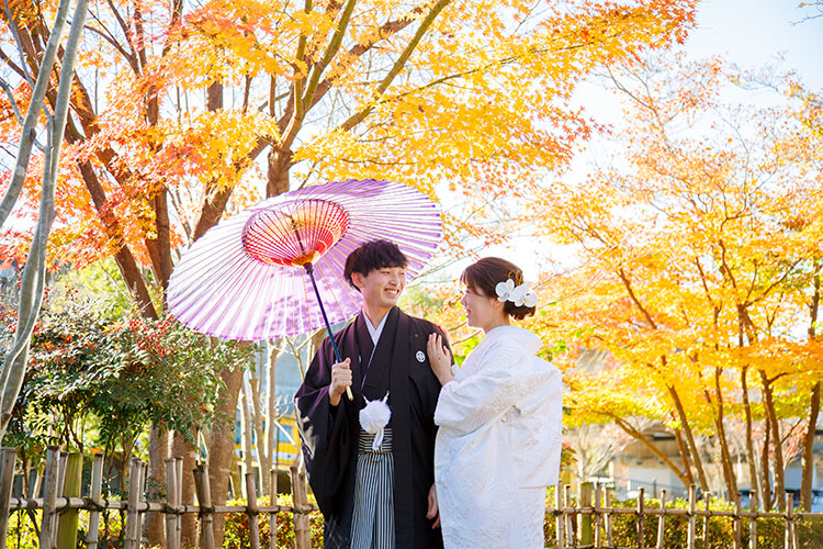 群馬県秋の紅葉和装前撮りロケーションフォト